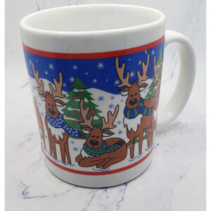 Festive Holiday Reindeer Christmas Tree Houston Foods Ceramic Tea Coffee Mug